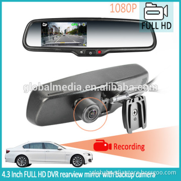 4.3 inch DVR recording rearview mirror with HD 1080P, parking sensor, reverse camera